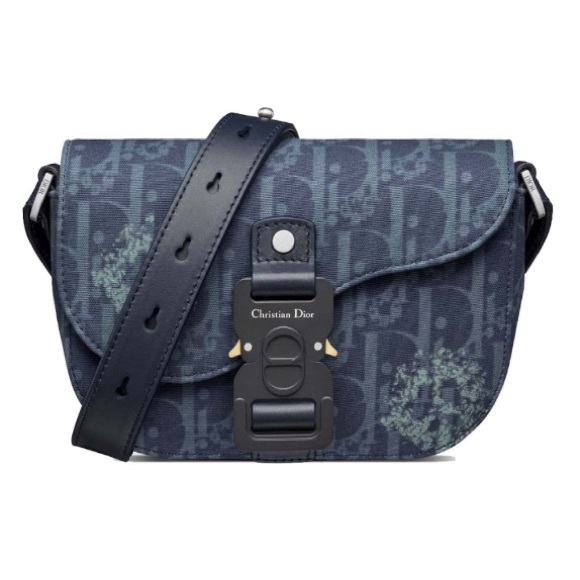 Mini Saddle Messenger Bag with Flap in Denim Blue - Picture 1 of 7